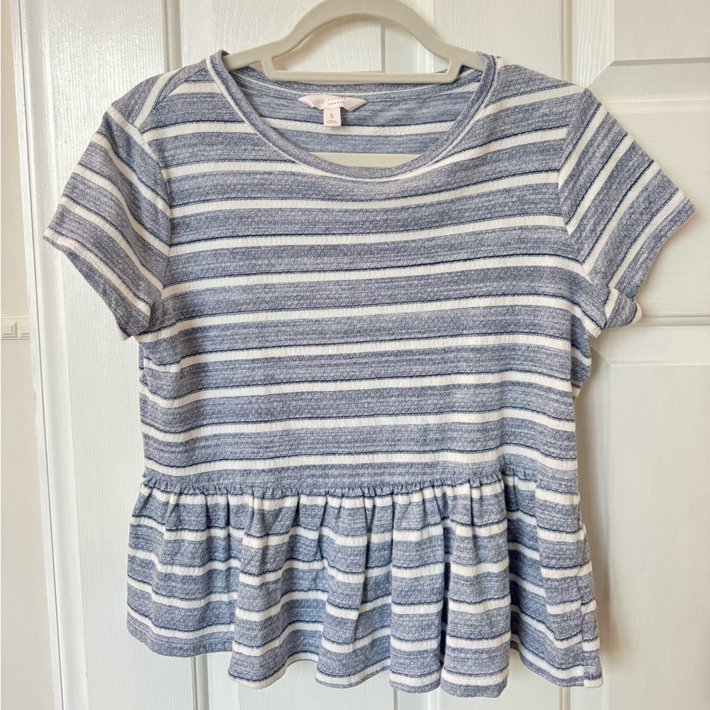 LC Lauren Conrad Blue and White Striped Peplum Shirt